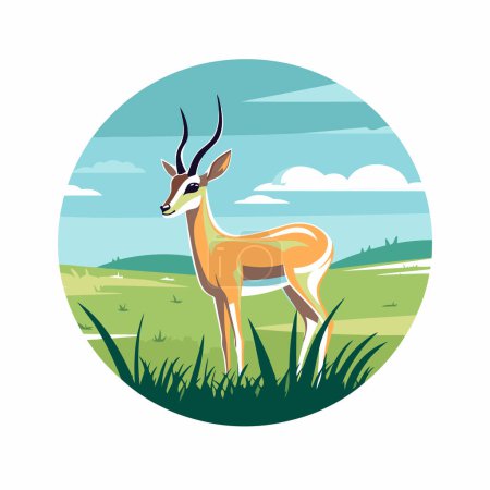 Ilustración de Antílope africano salvaje sobre hierba verde. Ilustración vectorial en estilo plano - Imagen libre de derechos