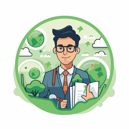 Illustration for Businessman working in the park. Vector illustration in cartoon style. - Royalty Free Image
