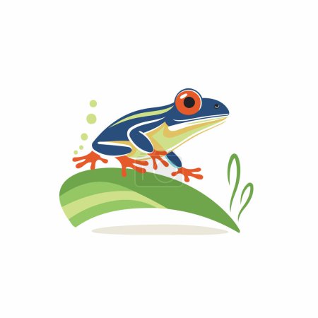 Cartoon frog on a white background. Vector illustration in flat style.