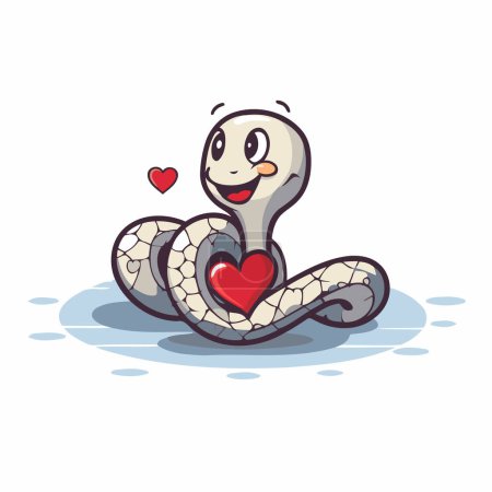 Téléchargez les illustrations : Serpent de dessin animé mignon avec le cœur. Illustration vectorielle isolée sur fond blanc. - en licence libre de droit
