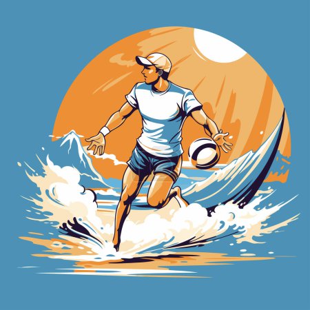 Illustration for Water polo player in action on the waves. Vector illustration. - Royalty Free Image