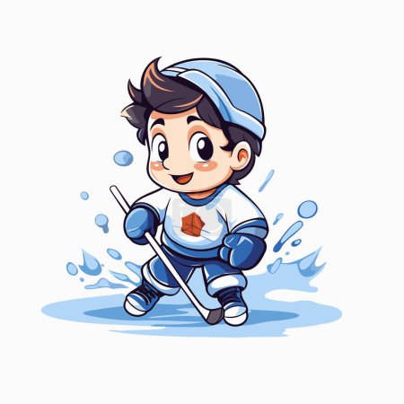 Illustration for Cute little boy playing ice hockey. Vector illustration on a white background. - Royalty Free Image