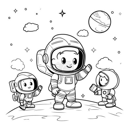 Ilustración de Astronauta y astronauta en la luna. Libro para colorear para niños - Imagen libre de derechos