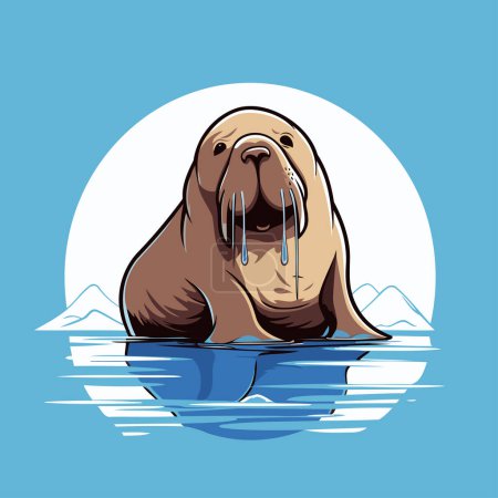 Illustration for Vector illustration of a walrus on the background of the sea. - Royalty Free Image