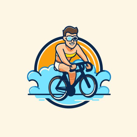 Illustration for Cyclist riding a bike on the beach. Vector illustration. - Royalty Free Image