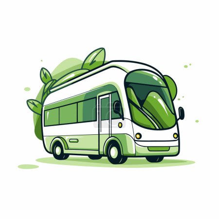 Ilustración de Autobús verde con hojas. Ilustración vectorial sobre fondo blanco. Aislado. - Imagen libre de derechos