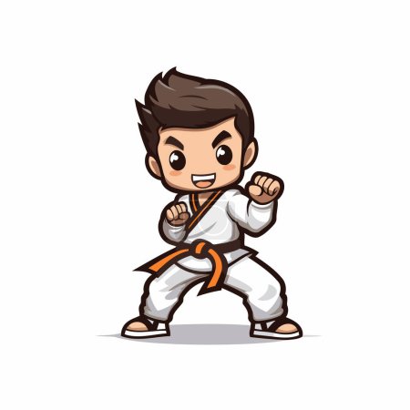 Téléchargez les illustrations : Illustration vectorielle de dessin animé pour enfants Taekwondo. Caricature taekwondo caractère. - en licence libre de droit