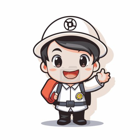 Illustration for Fireman wearing uniform character cartoon vector illustration. Cute fireman wearing uniform. - Royalty Free Image