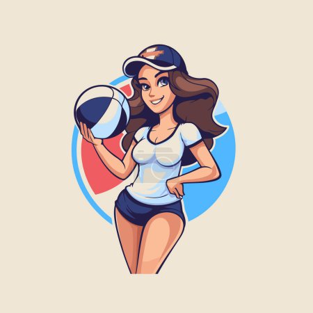Illustration for Volleyball player girl with ball. Vector illustration in cartoon style - Royalty Free Image