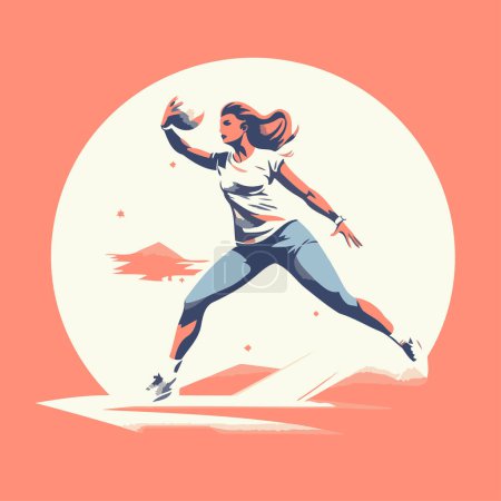 Illustration for Skateboarder girl jumping. Vector illustration in retro style. - Royalty Free Image