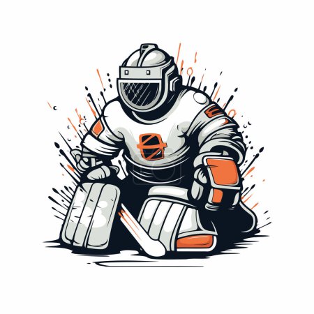 Téléchargez les illustrations : Joueur de hockey sur glace avec casque et patins à glace. Illustration vectorielle. - en licence libre de droit