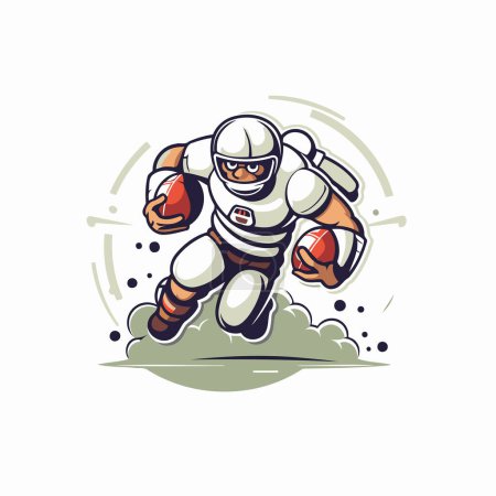 Illustration for American football player running with ball. Vector illustration in cartoon style. - Royalty Free Image