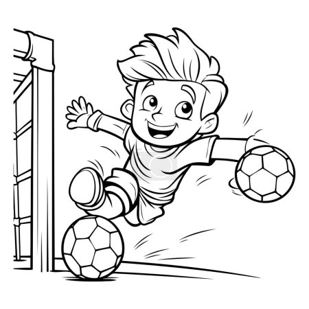 Illustration for Soccer Player with Ball - Black and White Cartoon Illustration. Vector - Royalty Free Image