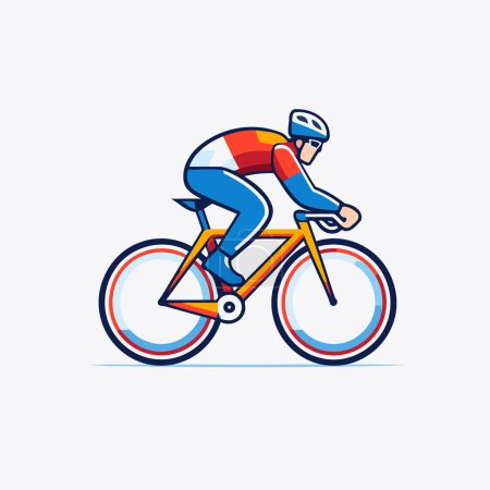 Illustration for Cyclist riding a bike. Vector illustration in flat style. - Royalty Free Image