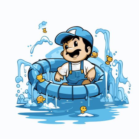 Illustration for Funny man in the water park. Vector illustration of cartoon character. - Royalty Free Image