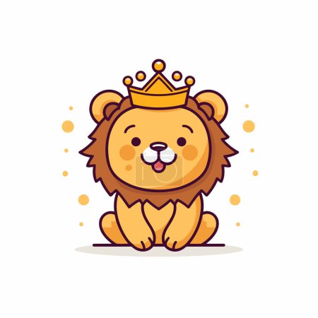 Ilustración de Lindo león con corona. Ilustración vectorial en estilo de dibujos animados. - Imagen libre de derechos