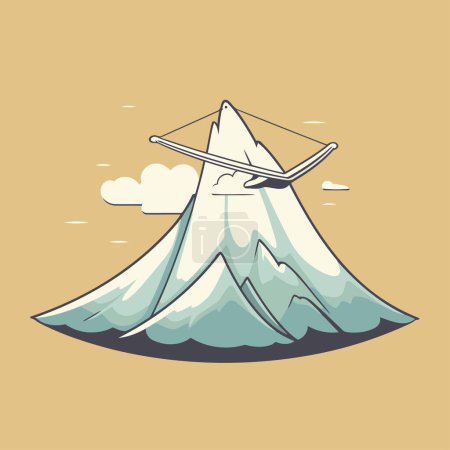 Ilustración de Ilustración de una montaña con un ala delta volando sobre ella - Imagen libre de derechos