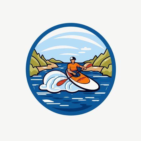 Illustration for Kayaking on the river. Vector illustration. Canoeing. - Royalty Free Image
