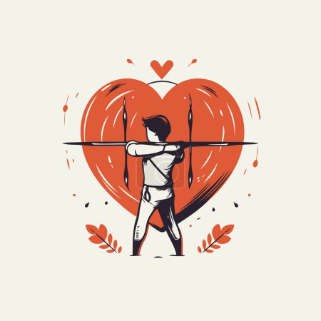 Ilustración de Ilustración vectorial de tiro con arco. Cupido con arco y flecha en forma de corazón. - Imagen libre de derechos