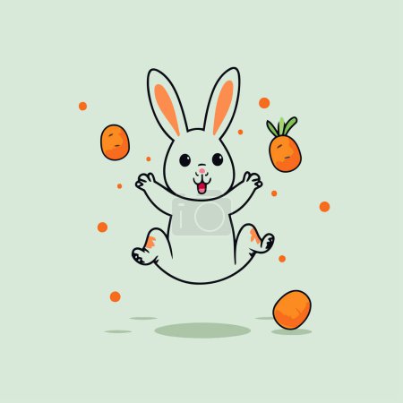Téléchargez les illustrations : Lapin de Pâques avec carotte et oeuf. Illustration vectorielle en style plat - en licence libre de droit