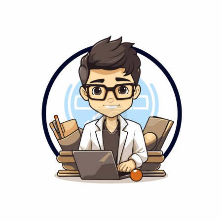 Illustration for Illustration of a Doctor with a Laptop and Books in a Circle - Royalty Free Image