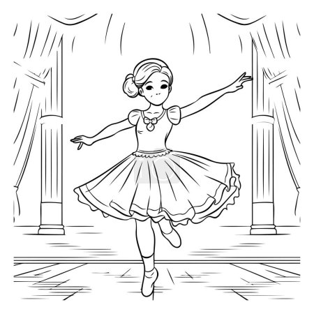 Téléchargez les illustrations : Ballet ballerine en tutu. Illustration vectorielle noir et blanc. - en licence libre de droit