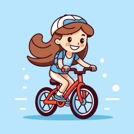 Illustration for Cute little girl riding bicycle. Vector illustration in cartoon style. - Royalty Free Image
