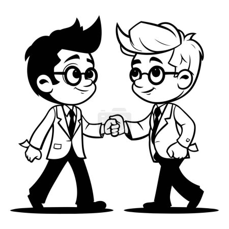 Illustration for Businessmen shaking hands - Black and White Cartoon Illustration. Vector - Royalty Free Image