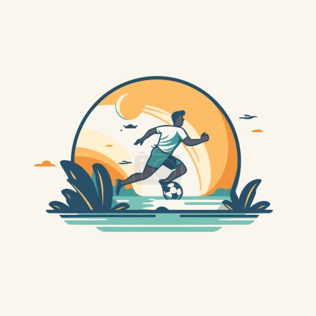 Illustration for Soccer player on the beach. Vector illustration in retro style. - Royalty Free Image