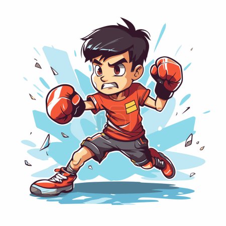 Illustration for Cartoon illustration of a boxer running away from the fight. Vector clip art. - Royalty Free Image