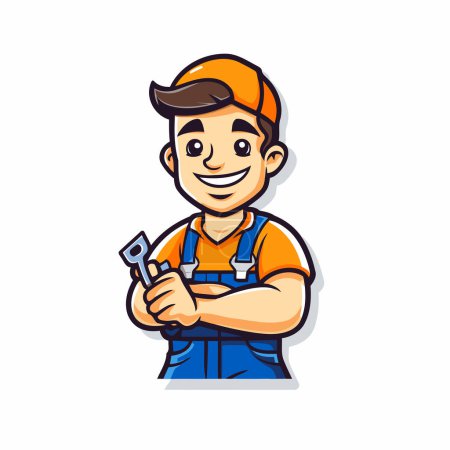 Illustration for Plumber Service Worker Cartoon Mascot Character Vector Illustration. - Royalty Free Image