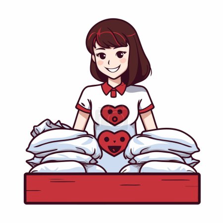 Illustration for Cute maid with a box full of flour. Vector illustration. - Royalty Free Image