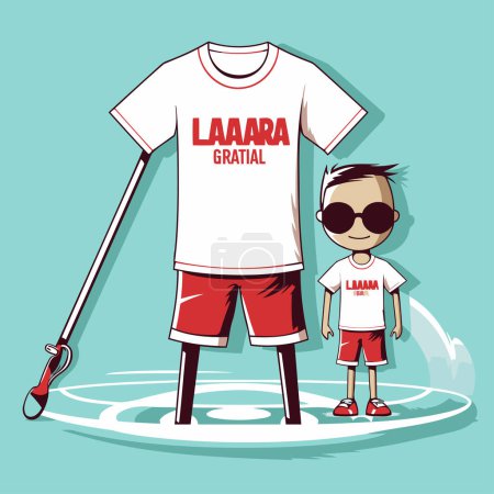 Illustration for Laguna Beach. Vector illustration of a boy in shorts and t-shirt. - Royalty Free Image
