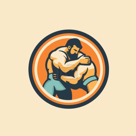 Illustration for Bodybuilder logo. Vector illustration of a muscular man with a kettlebell. - Royalty Free Image