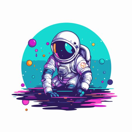 Illustration for Astronaut sitting on the water. Vector illustration in cartoon style. - Royalty Free Image