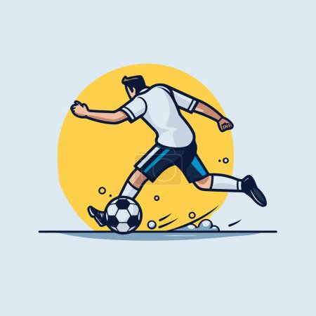 Ilustración de Jugador de fútbol pateando la pelota. Estilo de dibujos animados. Ilustración vectorial. - Imagen libre de derechos