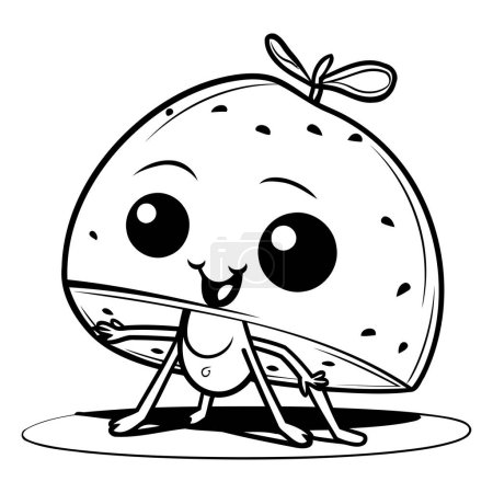 Illustration for Black and White Cartoon Illustration of Cute Watermelon Mascot Character - Royalty Free Image