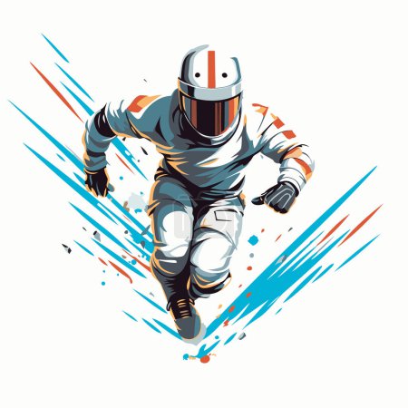 Illustration for Racing astronaut with helmet. Vector illustration of a flying astronaut. - Royalty Free Image