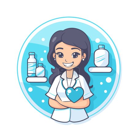 Illustration for Nurse with stethoscope and bottle of water. Vector illustration. - Royalty Free Image