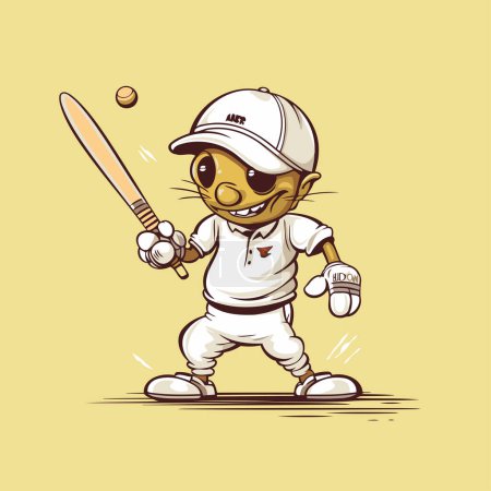 Téléchargez les illustrations : Illustration vectorielle d'un chat jouant au baseball avec une chauve-souris. Cartoon style. - en licence libre de droit