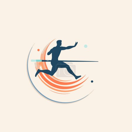 Illustration for Athletic man running with a javelin. Vector illustration - Royalty Free Image