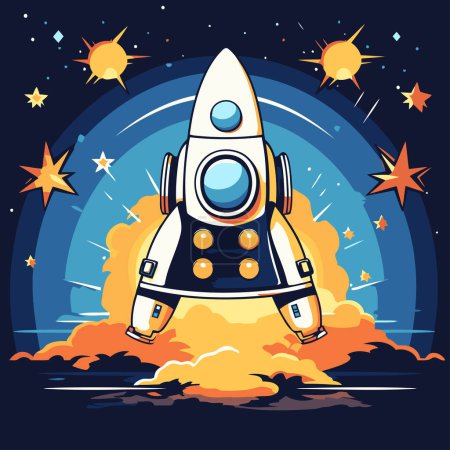 Illustration for Space rocket in the sky. Vector illustration. Flat design style. - Royalty Free Image