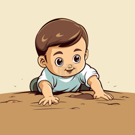 Illustration for Cute baby crawling on the sand. Vector illustration in cartoon style - Royalty Free Image