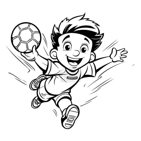 Illustration for Cartoon soccer player jumping and kicking the ball. Vector illustration. - Royalty Free Image