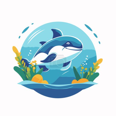Ilustración de Linda ballena asesina de dibujos animados nadando en el mar. Ilustración vectorial. - Imagen libre de derechos