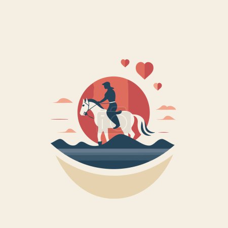 Illustration for Vector illustration of a girl riding a horse. Flat style design. - Royalty Free Image