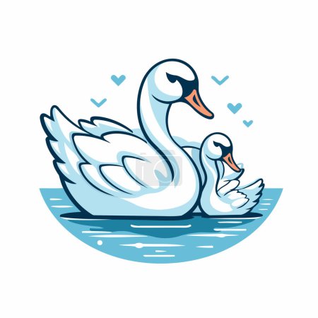 Ilustración de Ilustración vectorial de un cisne y un bebé nadando en el agua - Imagen libre de derechos