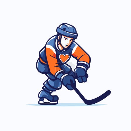 Téléchargez les illustrations : Joueur de hockey avec bâton et rondelle. Illustration vectorielle dans le style dessin animé. - en licence libre de droit