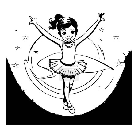 niedliches kleines Mädchen Ballerina in der Mondlicht-Vektor-Illustration Design