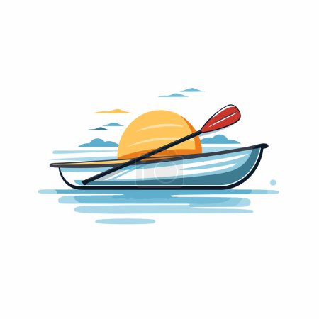 Illustration for Kayak with sun on the water. Vector illustration in flat style - Royalty Free Image